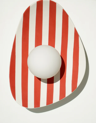 Red and White Striped Ceramic Wall Light / Sconce