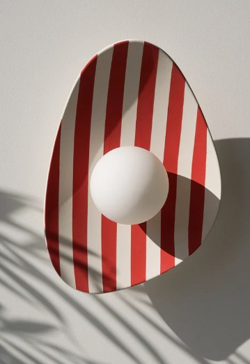Red and White Striped Ceramic Wall Light / Sconce
