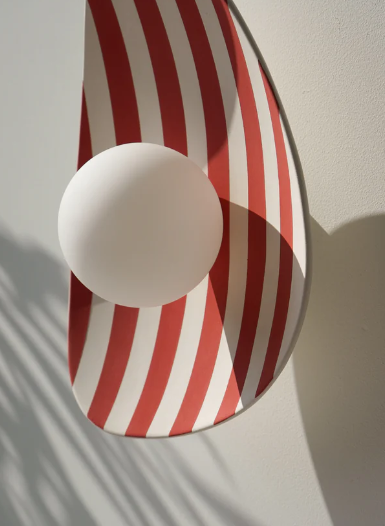 Red and White Striped Ceramic Wall Light / Sconce
