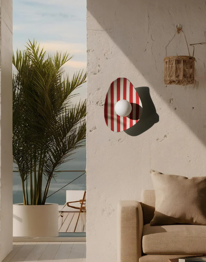 Red and White Striped Ceramic Wall Light / Sconce