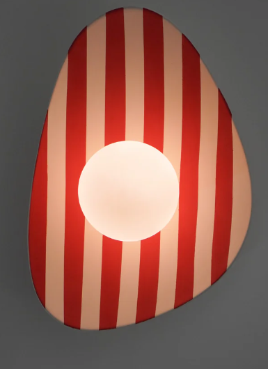 Red and White Striped Ceramic Wall Light / Sconce