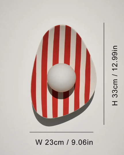 Red and White Striped Ceramic Wall Light / Sconce