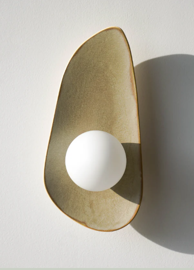 Handmade Chaki Green Ceramic Wall Lamp / Sconce