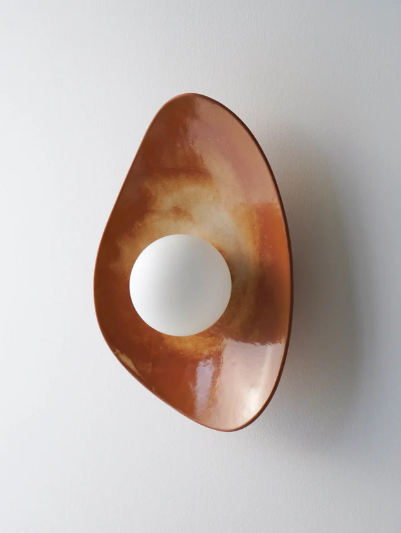 Warm Leather Brown Ceramic Wall Lamp / Sconce