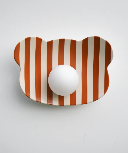Striped Teddy Bear Kids’ Room Ceramic Wall Lamp / Sconce