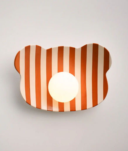 Striped Teddy Bear Kids’ Room Ceramic Wall Lamp / Sconce