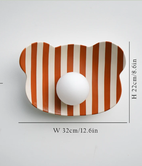 Striped Teddy Bear Kids’ Room Ceramic Wall Lamp / Sconce