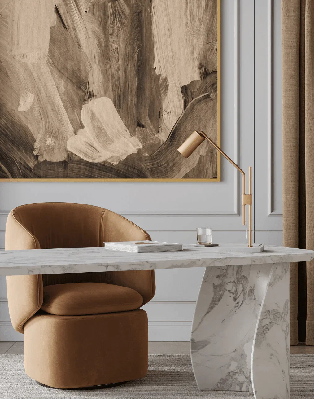 Cylinder Lampshade with Articulated Marble Base - Metallo Focus