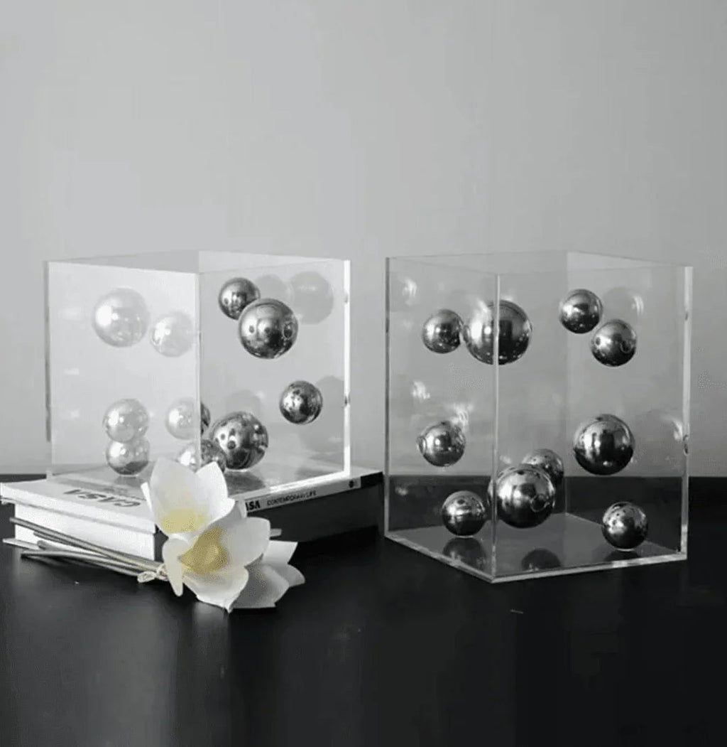 Clear Acrylic Box with Metal Spheres