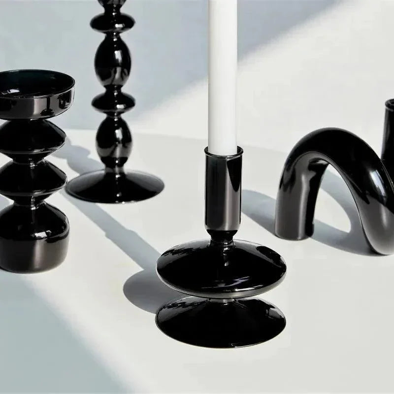 Black Glass Candlestick