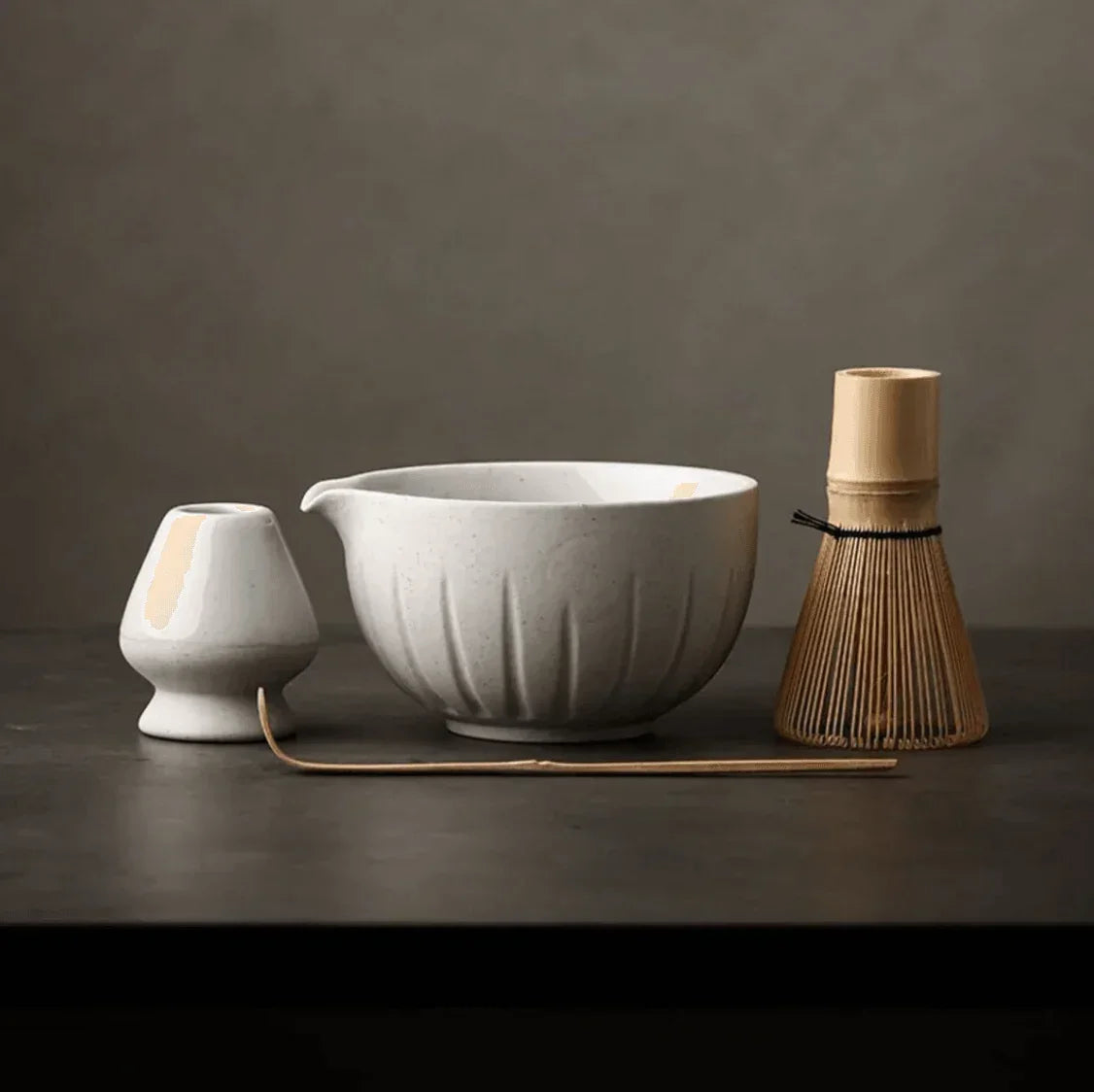 Ceramic and White Bamboo Matcha Kit