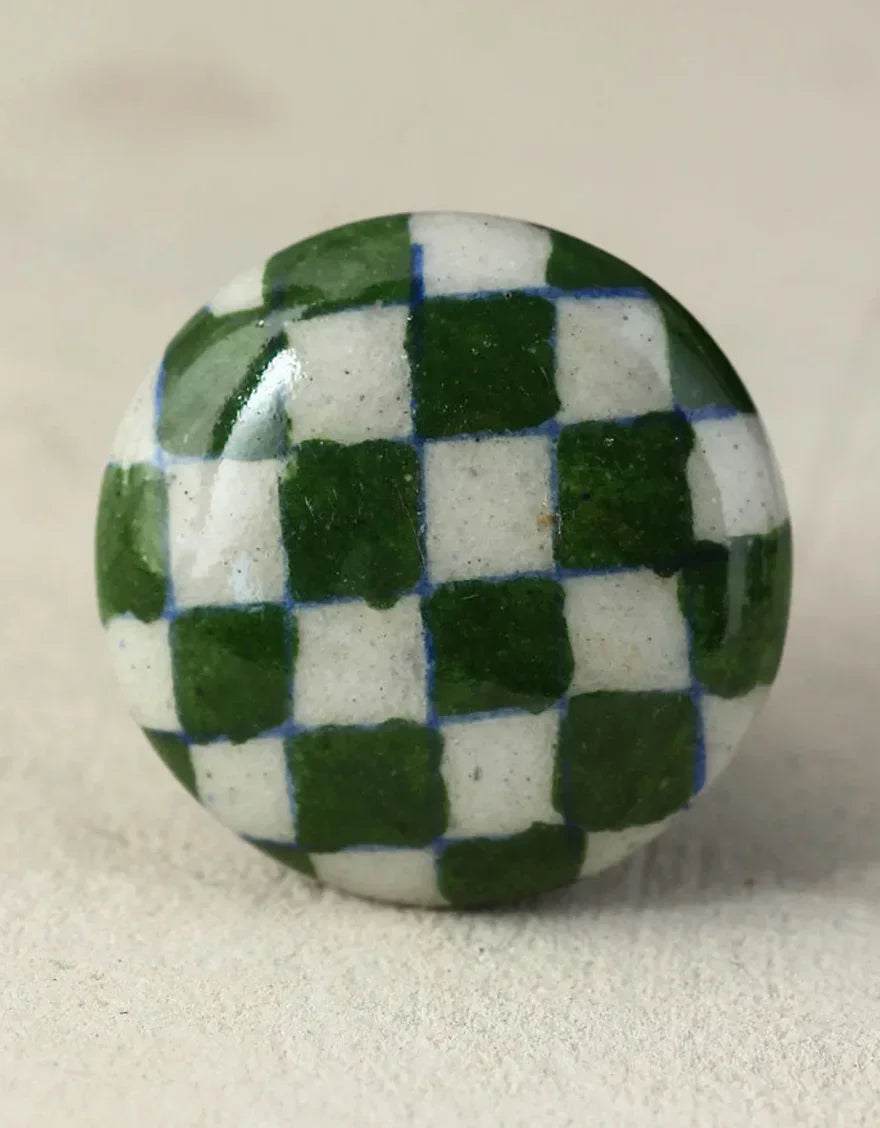 Green Checkered Ceramic Knob