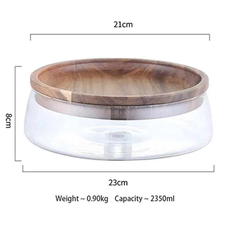 Container with Wooden and Glass Lid