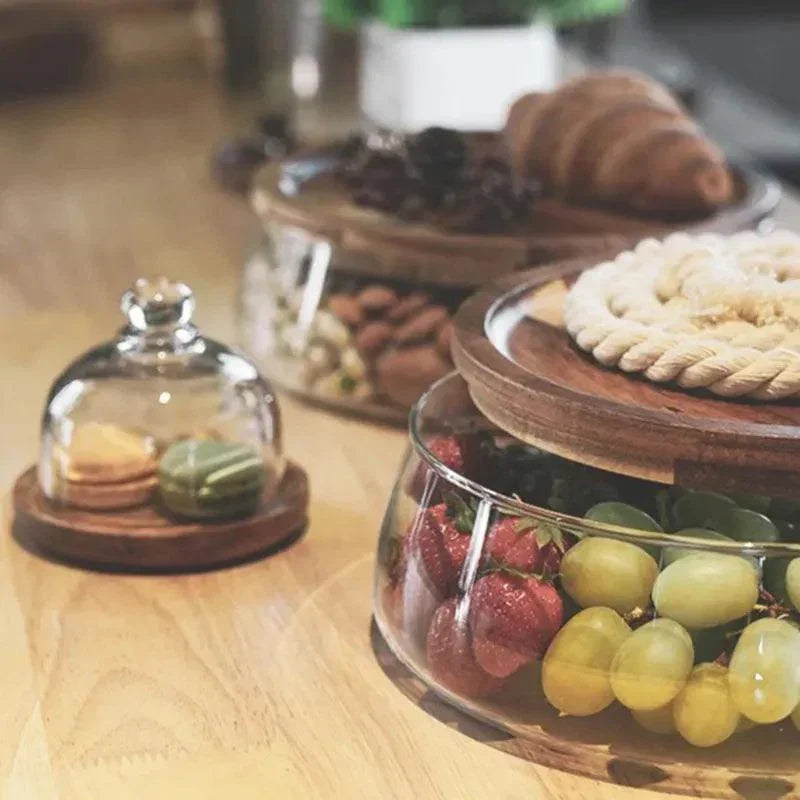 Container with Wooden and Glass Lid
