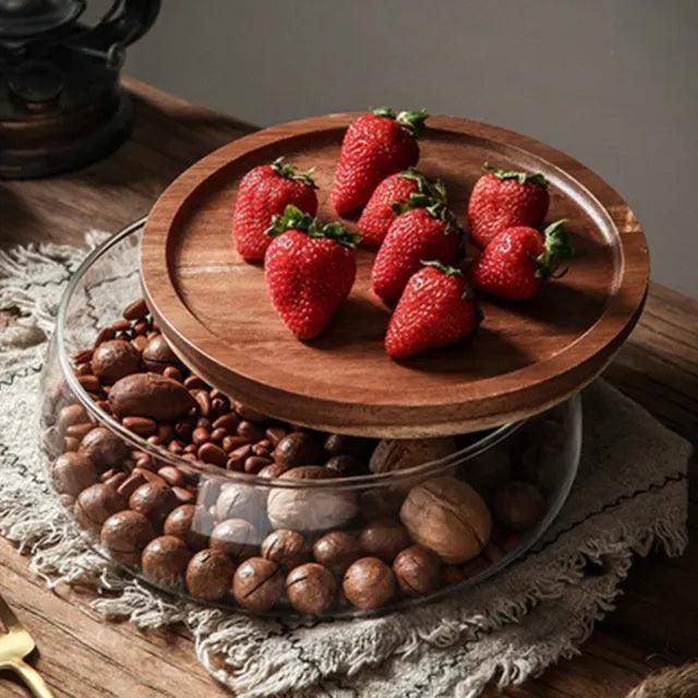 Container with Wooden and Glass Lid