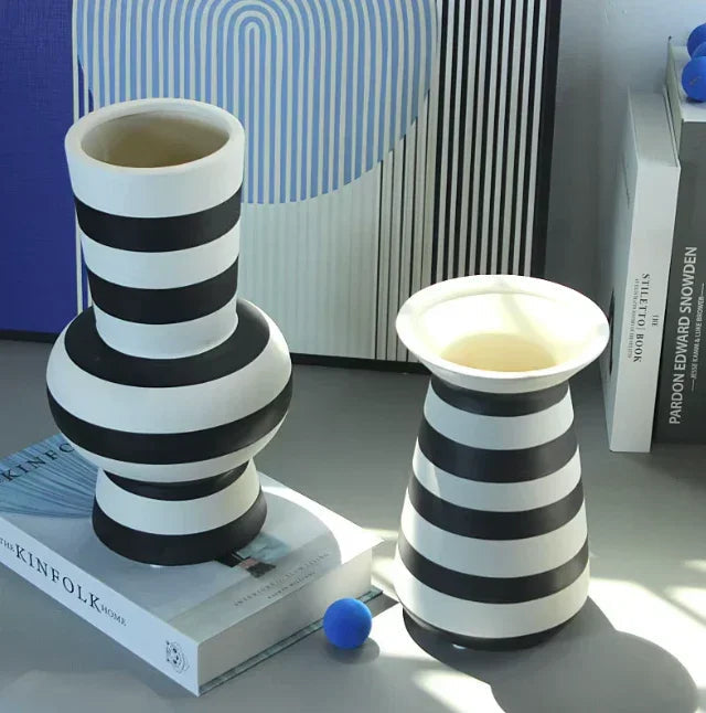 Black and White Striped Vase