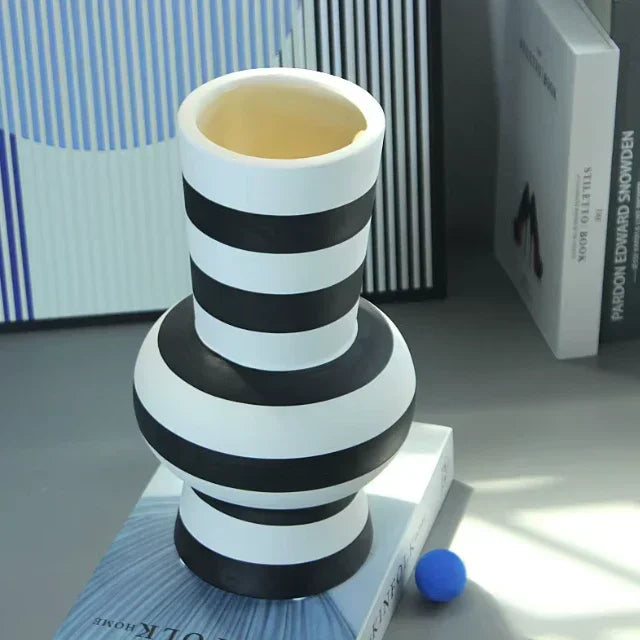 Black and White Striped Vase