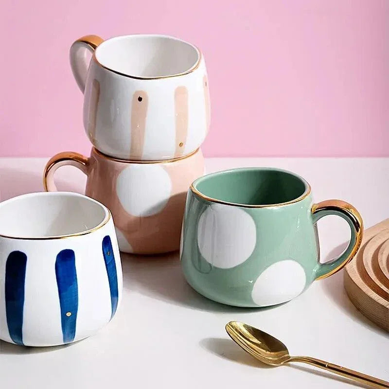 Polka Dot and Stripe Ceramic Cup