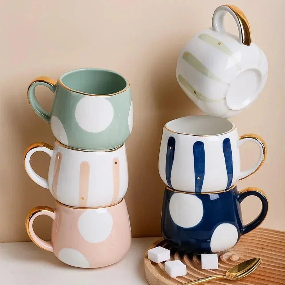 Polka Dot and Stripe Ceramic Cup